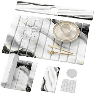 Stone Dish Drying Mat for Kitchen Counter, 4- Set with Diatomaceous Earth Dish Drying Mat, Stone Faucet Mat and Small Drying Mat, Super Absorbent Quick Dry for Dishes Cups Bottles