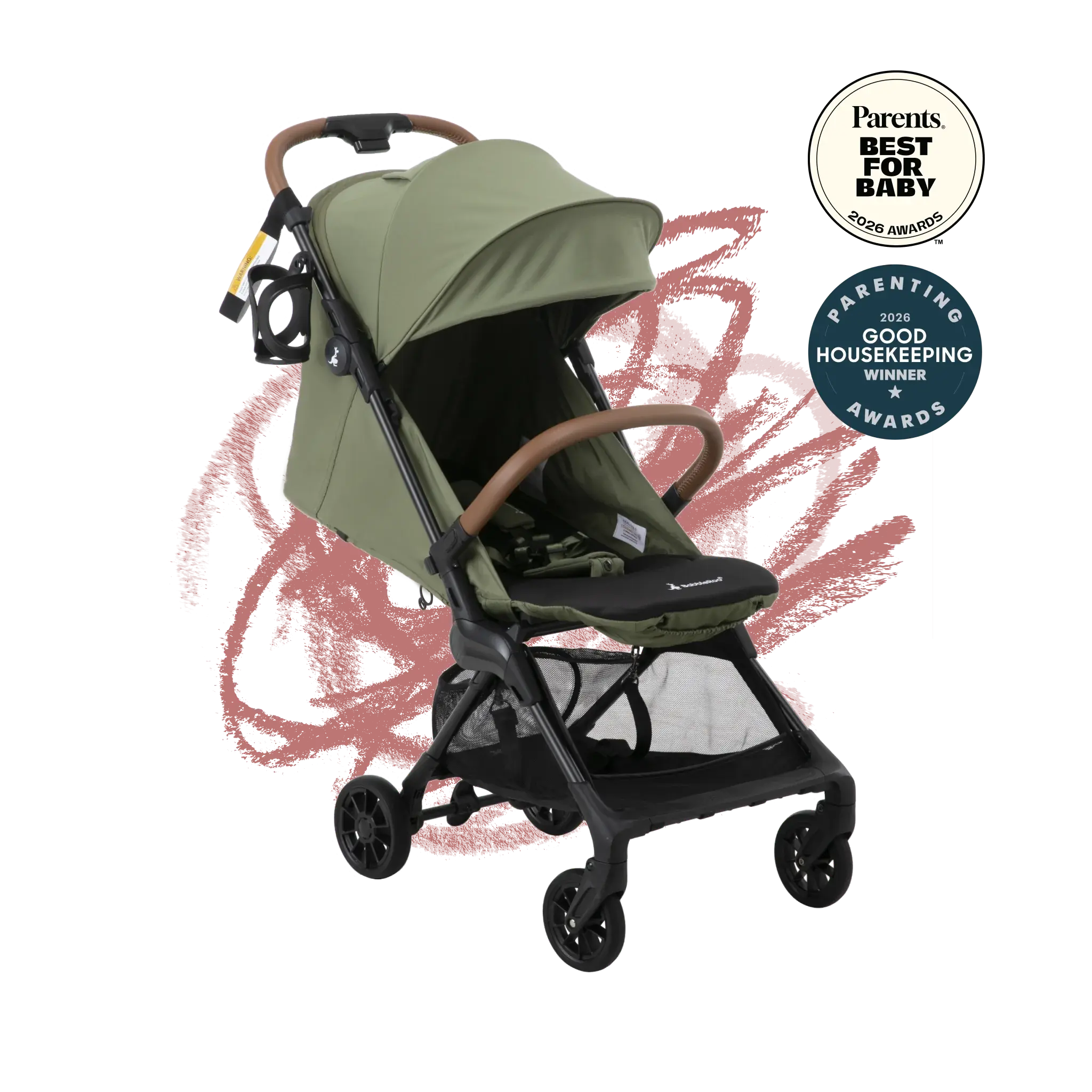 BabbleRoo Hoplite Compact Stroller | Lightweight Travel Stroller for Airplane (12.3 lbs), from Birth to 55 lbs, Easy Fold, PU Wheels, Alloy Frame, Near-Flat Recline, Cup Holder, Baby stroller