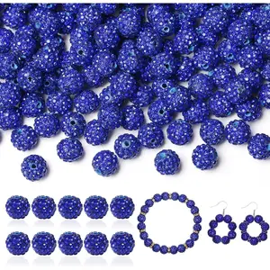 120 count 10mm Dark Blue Rhinestone Beads Baseball Beads for Crafting, Shiny Round Shamballa Disco Beads, Sparkle  Clay Bead Bulk for Bracelet Necklace  Making DIY