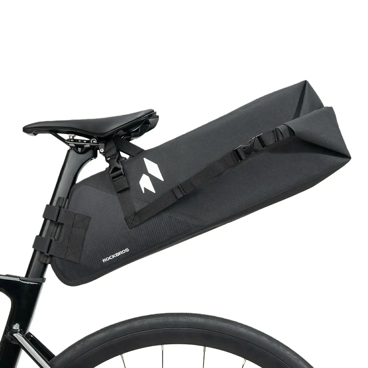 ROCKBROS 13L Waterproof Bike Tail Bag, Roll-Top Polyester Saddle Bag with Seamless Pressing and 3-Point Stable Structure, Aero Bars, Excellent Water Resistance, Three-Point Stable Structure