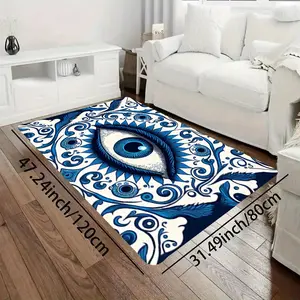 The Blue Bohemian-style "Eye of The Devil" Printed Carpet and The "Eye of Evil" Welcome Mat Are Perfect for Home Decoration in Living Rooms Bedrooms and Kitchens
