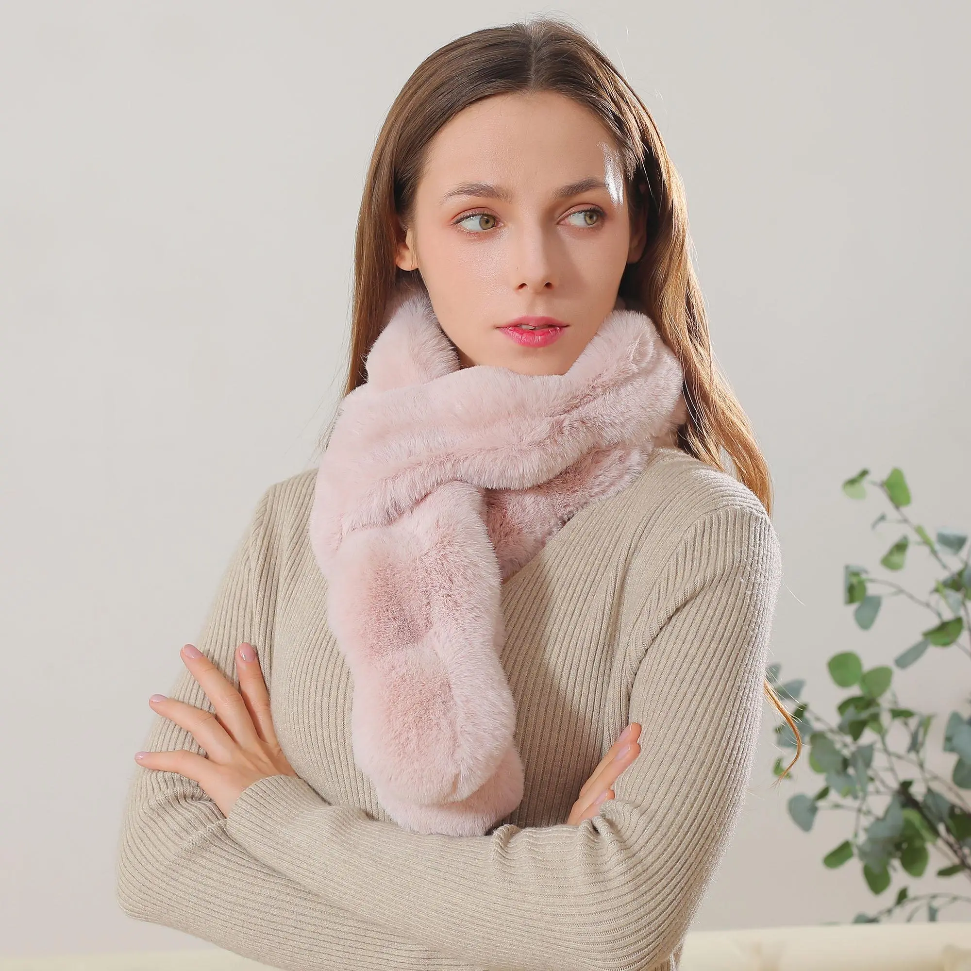 Luxurira Faux Fur Winter Scarf Simple  Accessory for Women Cold Wash Friendly Faux Fur Material 160cm x 8cm