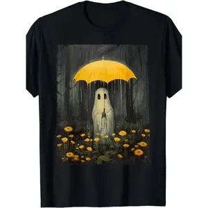 Vintage Floral Ghost Halloween Ghost In The Forest Gothic T-Shirt - 220g Cotton T-shirt, Summer Streetwear