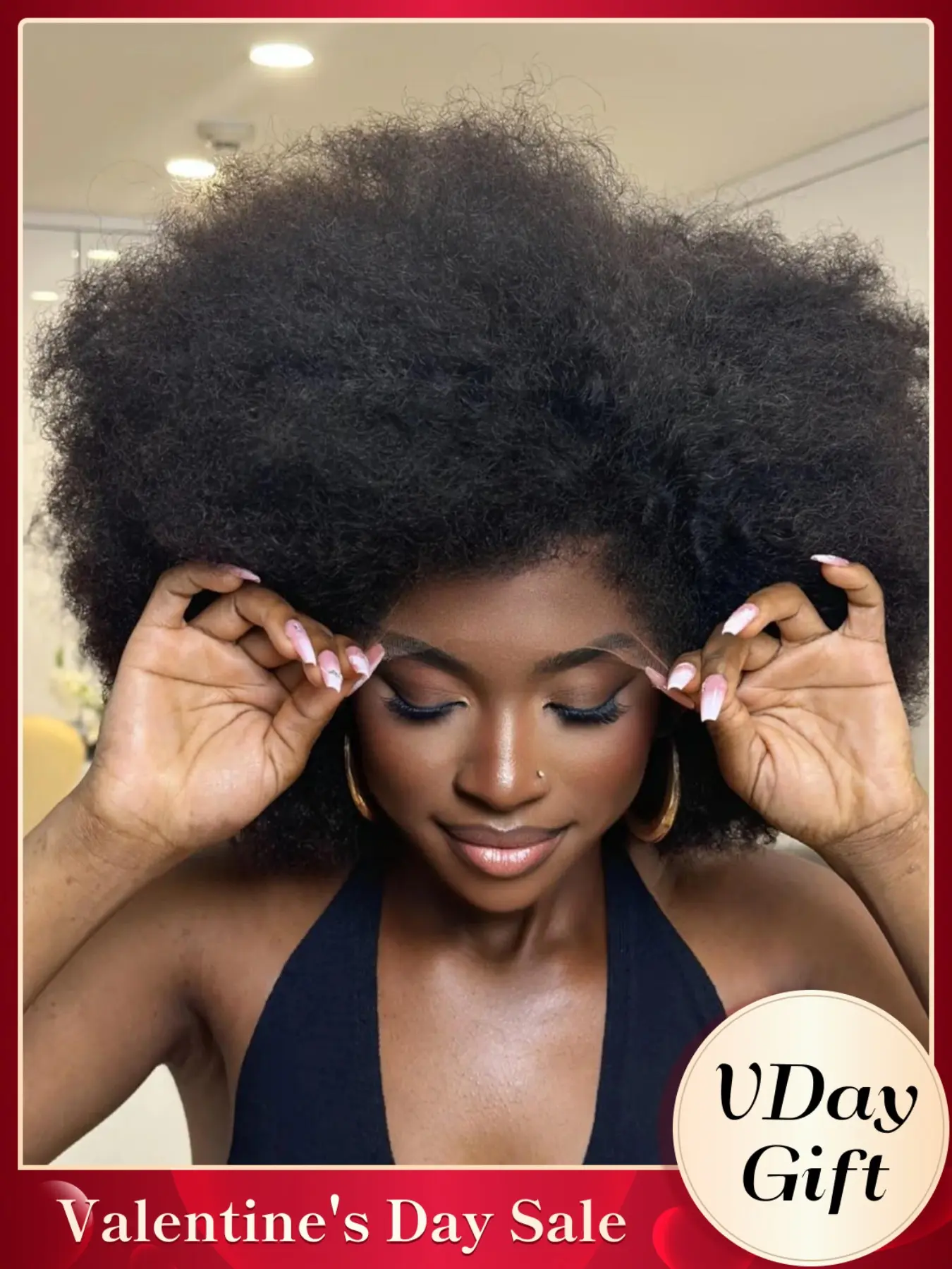 13x4 Lace Front Kinky Curly Wig with Curly Edges, Curly Frontal Wigs, 100% Brazilian Remy Human Hair, 200% Density Afro Curl 8 Inches, Pre-Bleached Baby Hair & Adjustable Cap, Deep Curly Wig