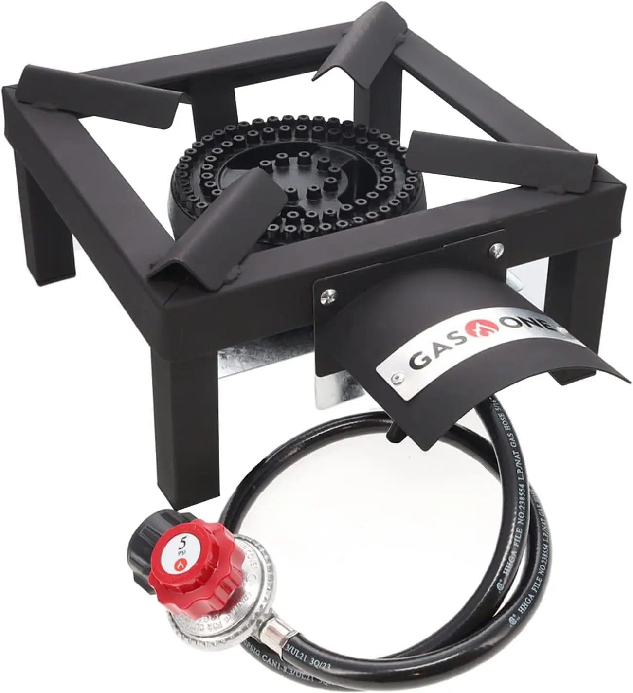 GASONE Propane Camping Stove - High-Output Single Burner Camping Cooker with Heavy-Duty Material, Cast Iron Head, Enhanced Heat Protection, High-Quality Hose Assembly for Outdoor Cooking Supplies, Portable Kitchen Upgrade, Tailgating, Hunting, Metal, Vers