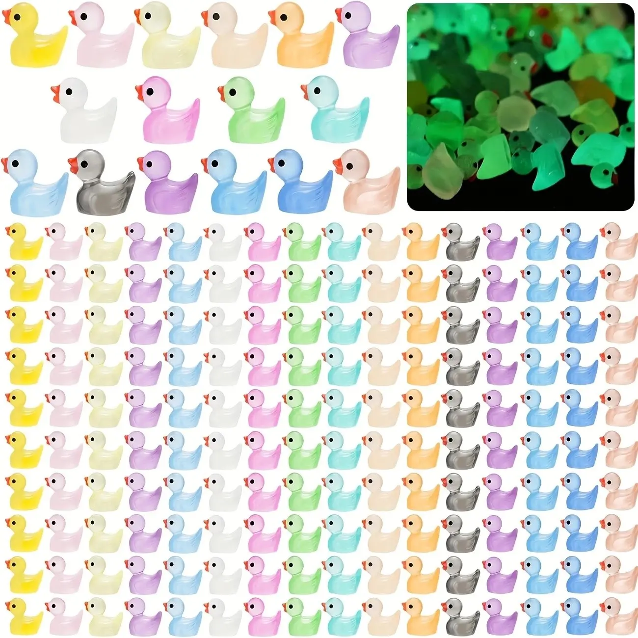 200 Piece Glowing Mini Resin Duck Animal Set, Perfect for Holiday Decoration, Explore Dark Light, Hidden Treasure in Magical Fairy Tale Corner