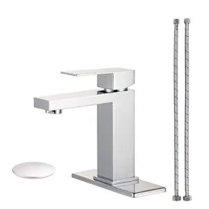 WOWOW Single Handle Single Hole Bathroom Faucet with Deckplate and Pop Up Drain Included in Polished Chrome