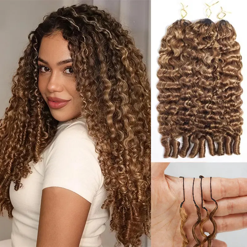 Celie Hair Honey Blonde Highlights Feather Crochet Human Hair Extensions Pre-Separated Miracle Knots 50g/Pack Burmese Curly Kinky Curly Wig Natural Feel #SummerVibes