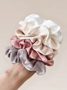 5pcs Versatile Vintage Style Large Satin Hair Scrunchies Set For Women,Dopamine