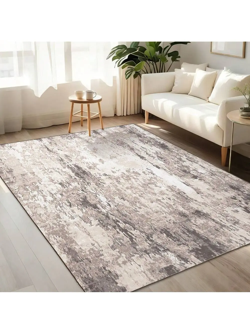 【Christmas Gift】Brown-9*12 feet  Faux Wool Modern Abstract Area Rug Machine Washable Non Slip Non Shedding Stain Resistant Low Pile Ultra Soft&Thin Pet Friendly Perfect For Living Room Bedroom Kitchen Dining Room Laundry Room Bathroom Kids' Room
