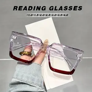 Fashionable anti-blue light reading glasses with bright large square candy color splicing, suitable for reading, watching TV and office work, the best choice for gift, High Definition Glasses