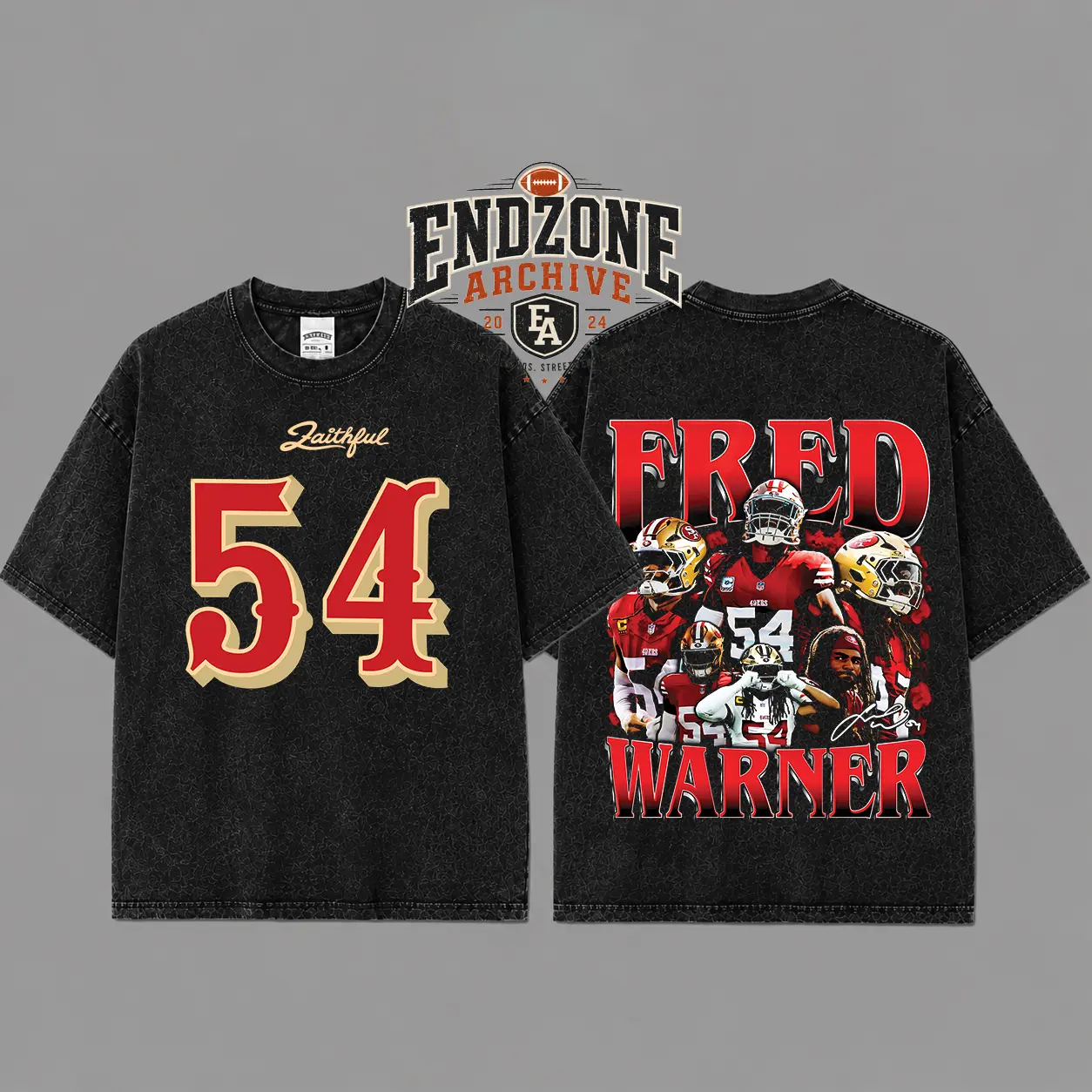 [Hokies Store] All-Pro Fred Warner #54 For Niner Gang Heavyweight Acid Washed Cotton Hoodie T-Shirt, The Faithful Fans Shirt, Niner Graphic Football Shirt, Game Day Outfits