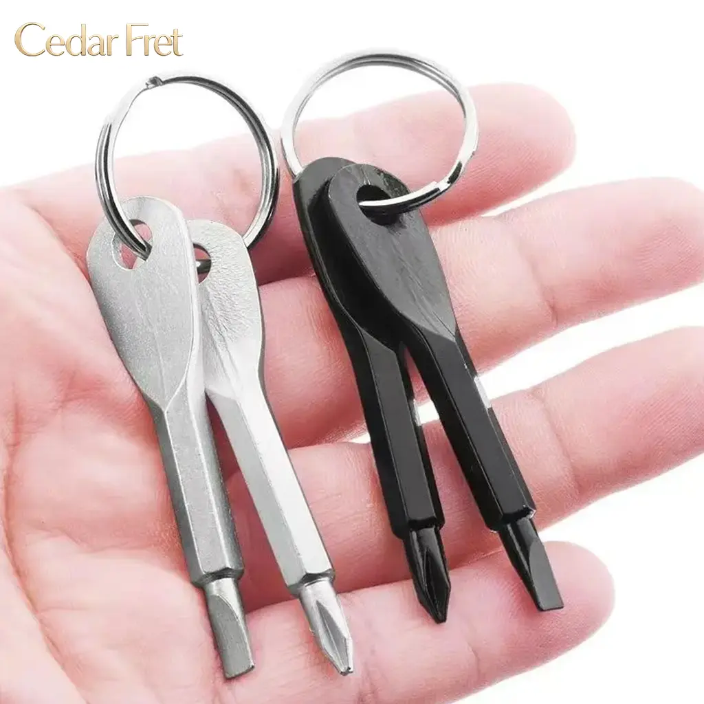 Portable Mini Screwdriver Combo (2pcs), Camping Mini Screwdriver Keychain, Portable Cross & Flat Screwdriver Key Ring Tool, High Quality Hardware
