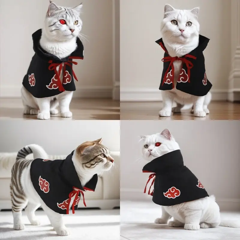 Ninja Cloud Pattern Pet Cape Cloak, Adjustable Tie Pet Cosplay Outfit for Cats Small Dogs, Halloween Party Photo Prop Comfortable Pet Costume