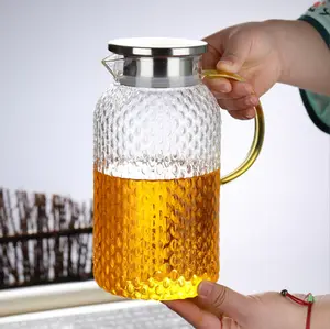 68 oz Hammered Glass Pitcher with Lid and Handle, Water Pitcher for Fridge, Large Ice Tea Jug for Hot/Cold Drinks, Thick Borosilicate Glass Carafe for Coffee, Juice, Sangria, Drinkware