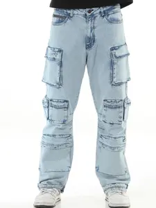 Acid Wash Blue Cargo Pocket Baggy Casual Streetwear