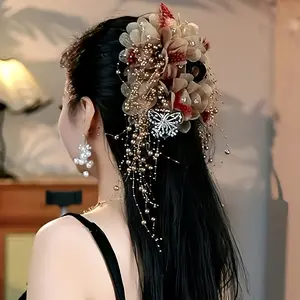 [1pc Elegant Hair Clip] 1pc Elegant Large Butterfly Tassel Hair Claw Clip |   Fashion Accessory for Stylish Hairstyles, Random Color Decorative Plastic Hair Grip