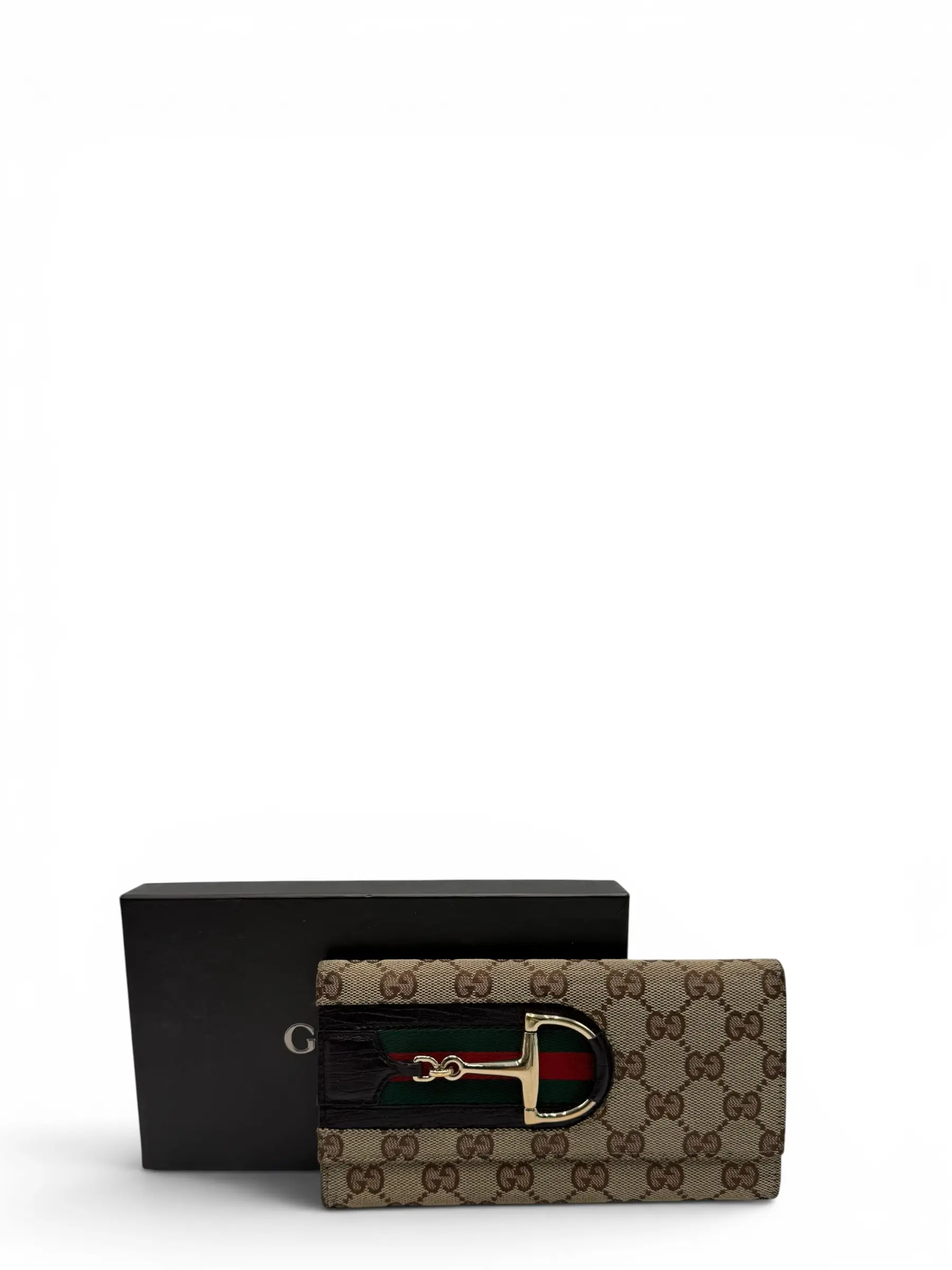Pre-owned GUCCI COATED CANVAS Small Leather Goods MONOGRAM HORSEBIT LONG FLAP WALLET