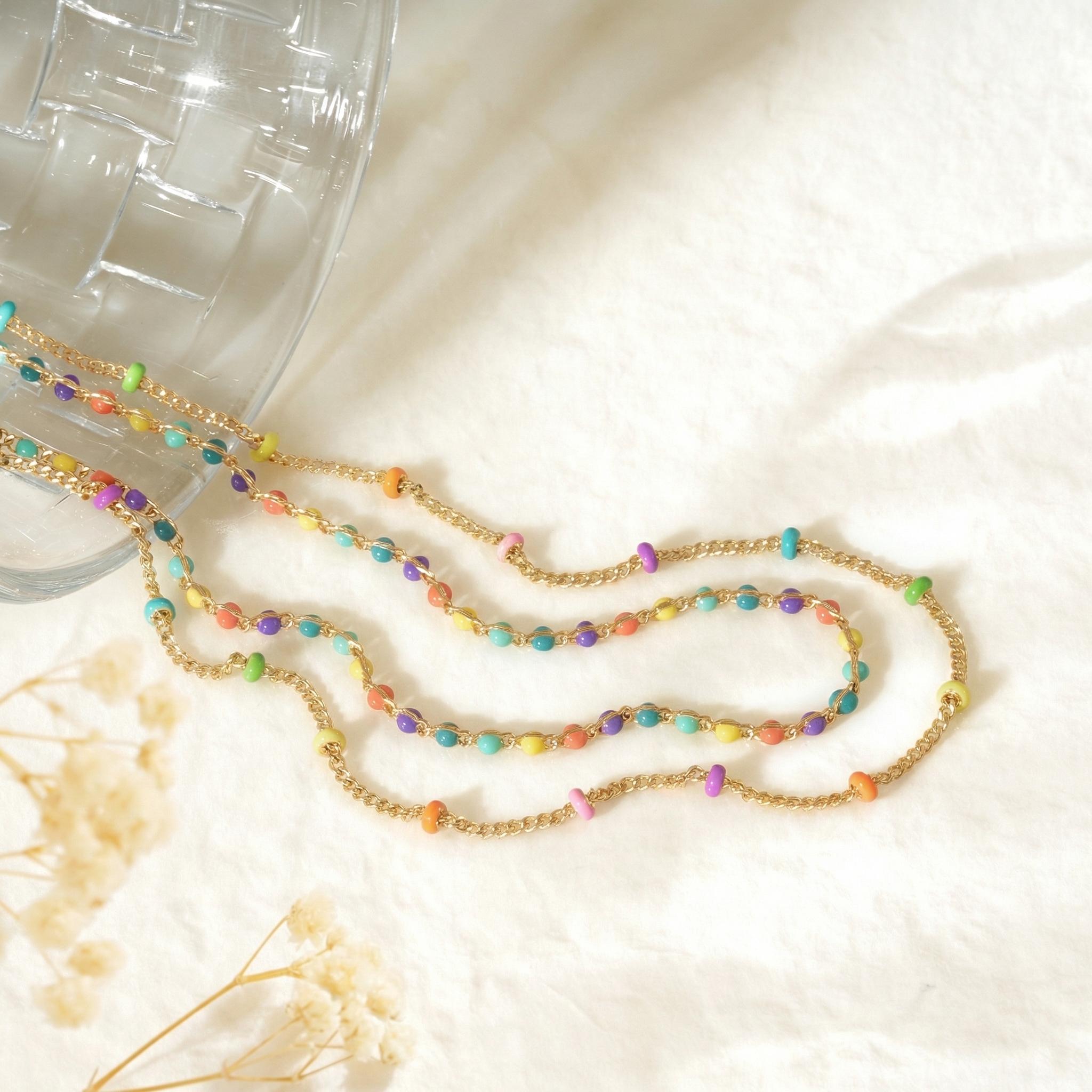 Fettero Golden Glazed Donut Macaron Multicolored Ball Two-Layer Necklace