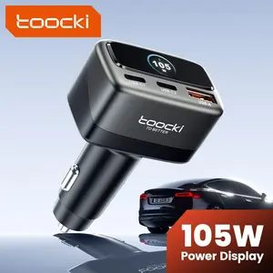 Toocki 105W 3-in-1 Type C Car Charger TFT Digital Screen Real-Time Power Monitoring Dual Ports C+A at 45W/30W PPS Fast Charging Super Quick USB Adapter for iPhone 17/16/15 Samsung S23/S24 Laptops