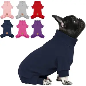 Dog Pajamas Fleece Dog Pjs Thermal Stretchable Dog Onesie Winter Jumpsuit for Small Dogs Warm Pet Cold Weather Coats, Navy M