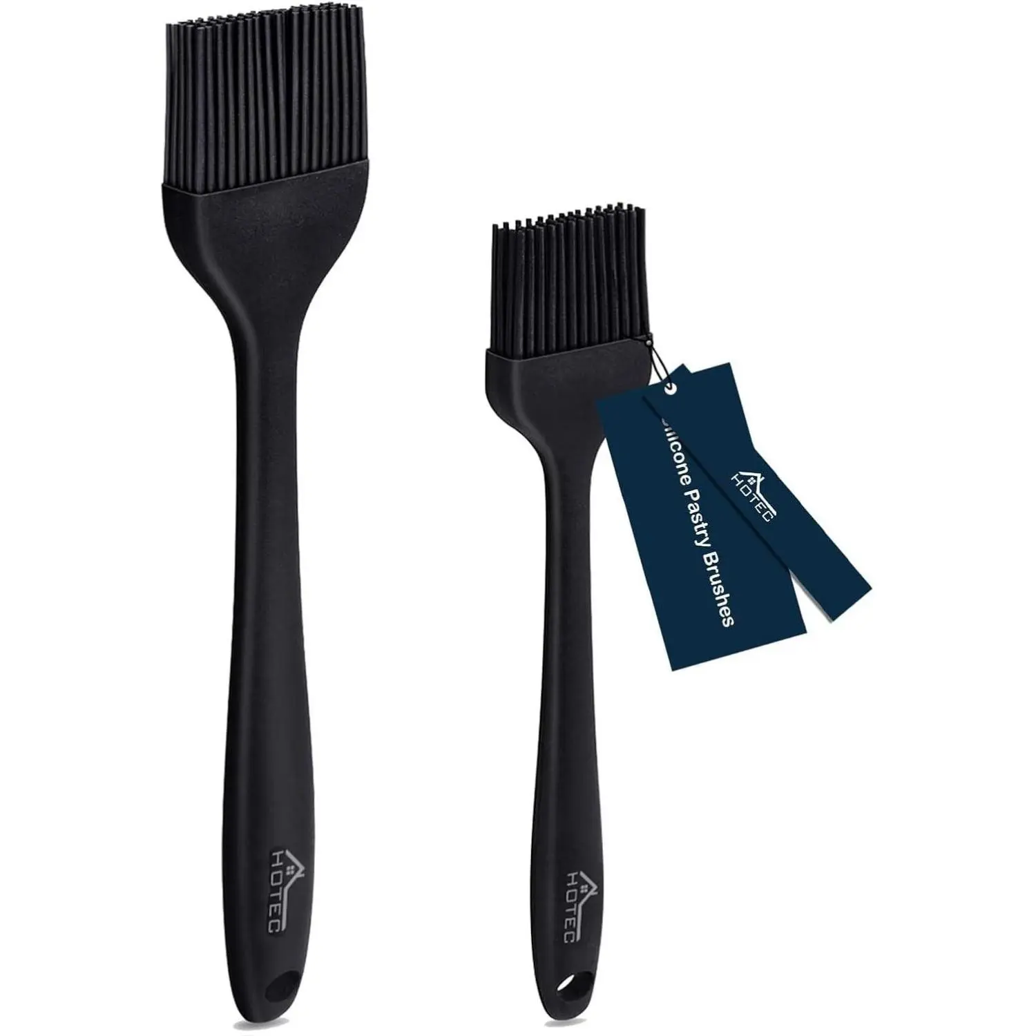 Black Silicone Basting Brushes Bakeware Set (2-Piece, 10.3in x 1.7in Large) - 600℉ Heat Resistant, BPA-Free, Non-Toxic, Odourless, Dishwasher Safe Stainless Steel Pastry Decorating Tools for BBQ, Baking, Baking Tools