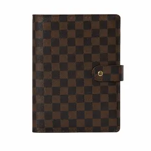 Premium PU Leather A5 6-Ring Binder Notebook Cover - Refillable Classic Checkered Planner Organizer with Card Slots, Durable Portable Vintage Business Journal for Office Use