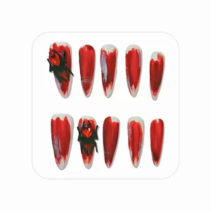 S82 Red wine handcrafted pure hand-painted red nail art and wedding,Press-On Nails，new style,bright and eye-catching, perfect for bold and stylish ladies Handmade Holiday Nail Art for Everyday Wear or Gift，Fake Nails Kit  Fake Nails