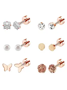 Butterfly & Rose Design Earrings Set, Stainless Steel Stud Earrings for Women & Men, Fashion Jewelry for Party, Daily Clothing Decor, Trendy All-match & Exquisite Jewelry for Gift, Fashionable Jewelry