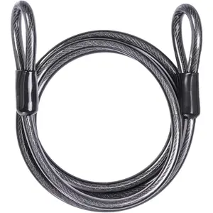 Security Steel Cable with Loops - 3/8 inch (10 mm) Thick (6' or 15') Heavy Duty Bike Steel Cable Vinyl Coated Braided Cable for U-Lock and Padlock