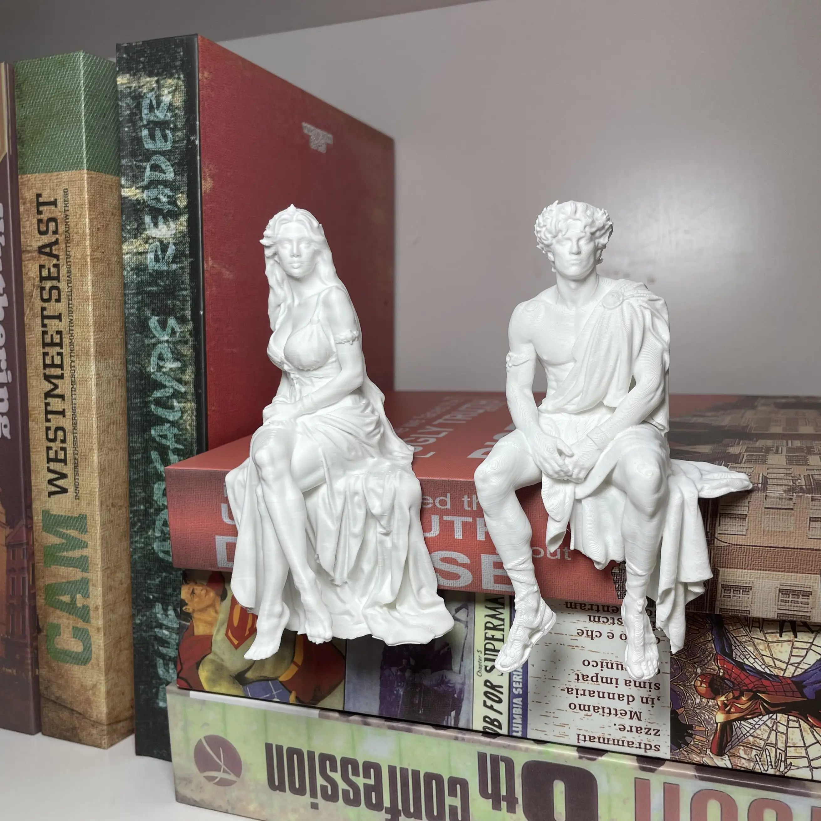 Greek Mythology Couple Sitting Statue - Ancient God & Goddess Resin Figurine, Decorative Artistic Room Decor, Vintage Roman Style Bookshelf Desktop Ornament, Elegant Home Collectible Gift