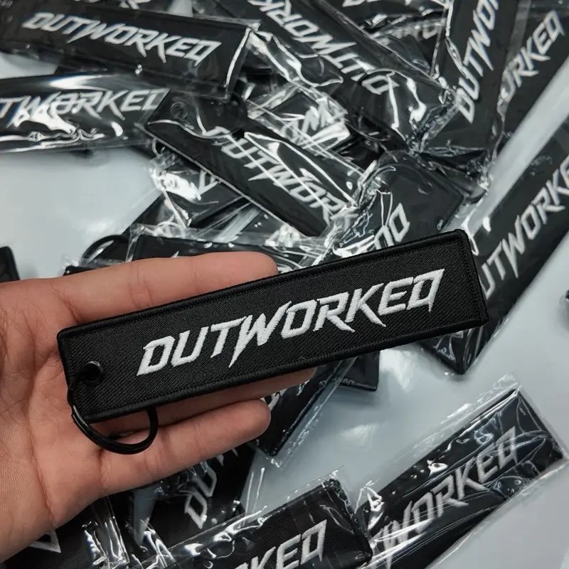 OUTWORKED Embroidered Jet Tag Keychain | Premium Car Keychain