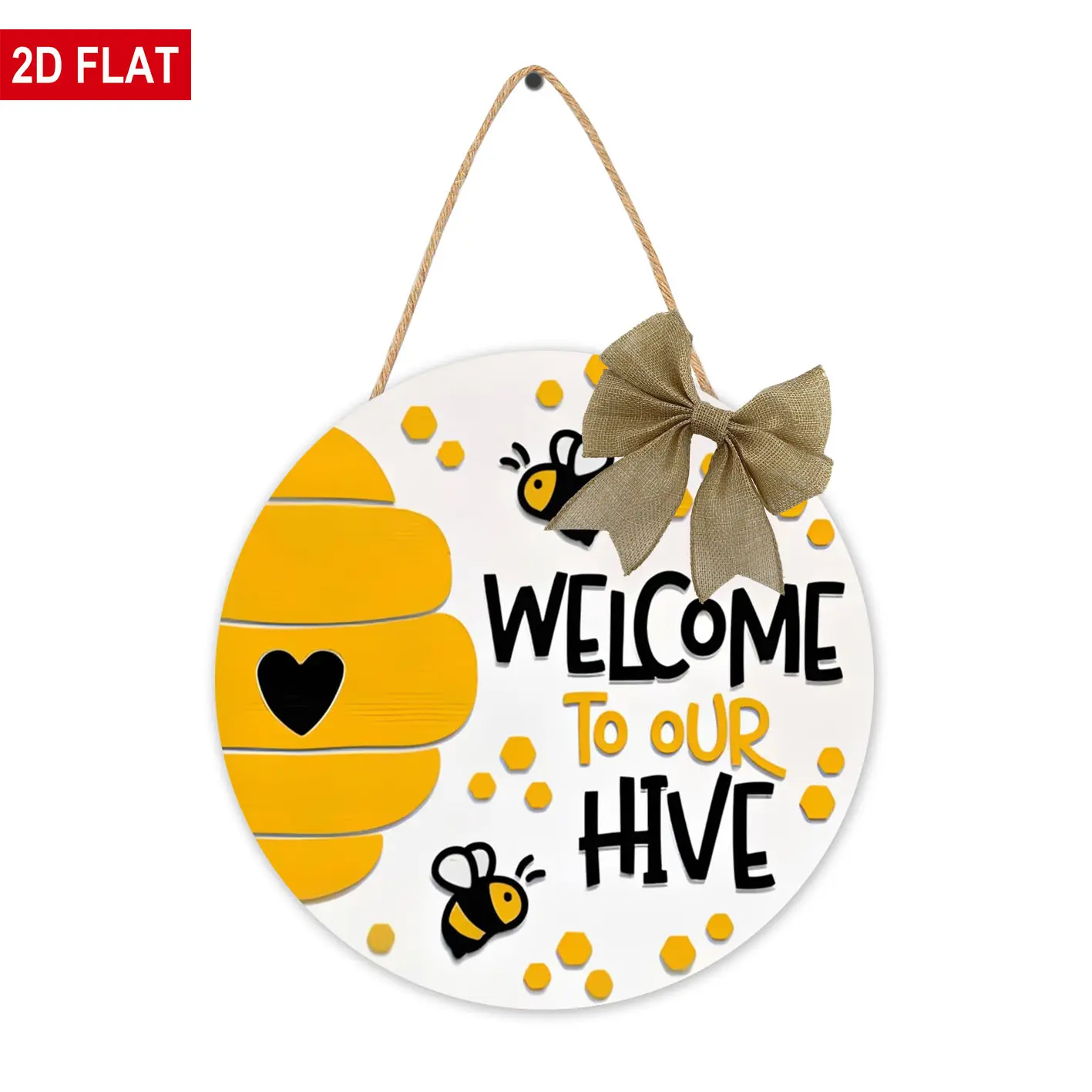 Welcome To Our Hive Door Hanger Sign, Honey Bee Round Wooden Welcome Hanging Sign For Front Door, Bumblebee Farmhouse Porch Wall Art Decor, Home Decor, Novelty Decor, Summer Decor Housewarming Gifts For Family Friends