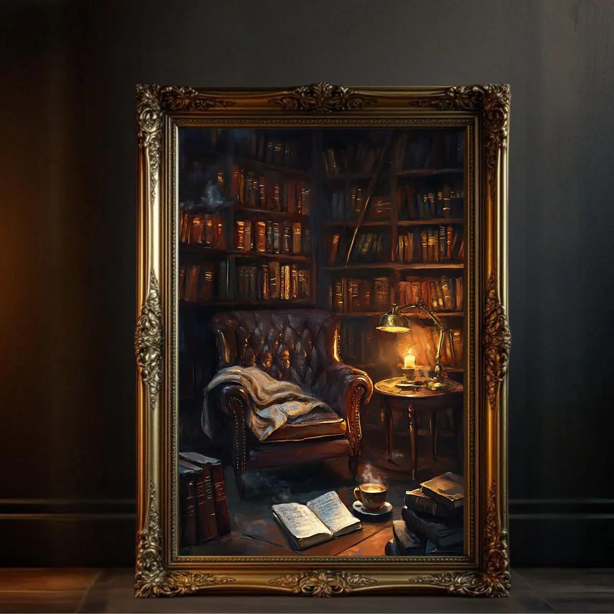 Cozy Library Wall Art, Vintage Book Nook Decor, Dark Academia Art Printable, Reading Room Poster, Literary Lover's Gift, Classic Study Room, Unframe
