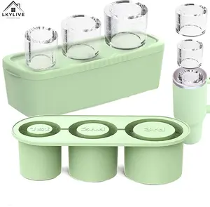 Ice Cube Tray for Stanley Cup 30-40 oz Tumbler, Silicone Ice Cube Molds With Lid and Bin for Chilling Cocktails, Whiskey Drinks, Juice, Milkshake, Coffee High and low temperature resistant, durable, rust-proof Easy Fill and Release Ice Maker