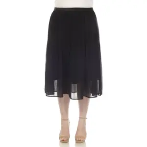 White Mark PS7331-01-2X Black Plus Size Pleated Chiffon Midi Skirt - 2X