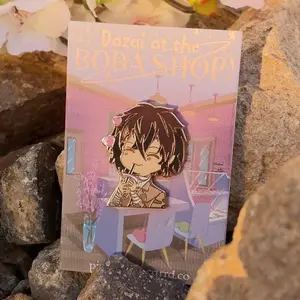 Dazai at the Boba Shop! Enamel Pin Bungo Stray Dogs Gift for Anime Fan with Cartoon Character Design