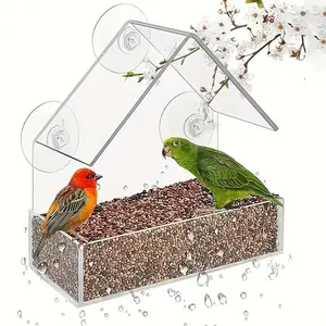 Clear Window Bird Feeder with Strong Suction Cups, Durable Acrylic Window Mount Bird Feeder for Wild Birds Viewing, Outdoor Garden Decor Bird House for Small Birds