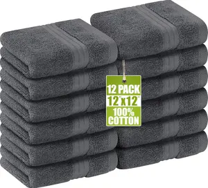 12-Pack Combed Cotton Washcloths, 12x12in Unisex Bath Towels with Super Soft, Absorbent, Breathable, Durability Features for Bathroom, Spa