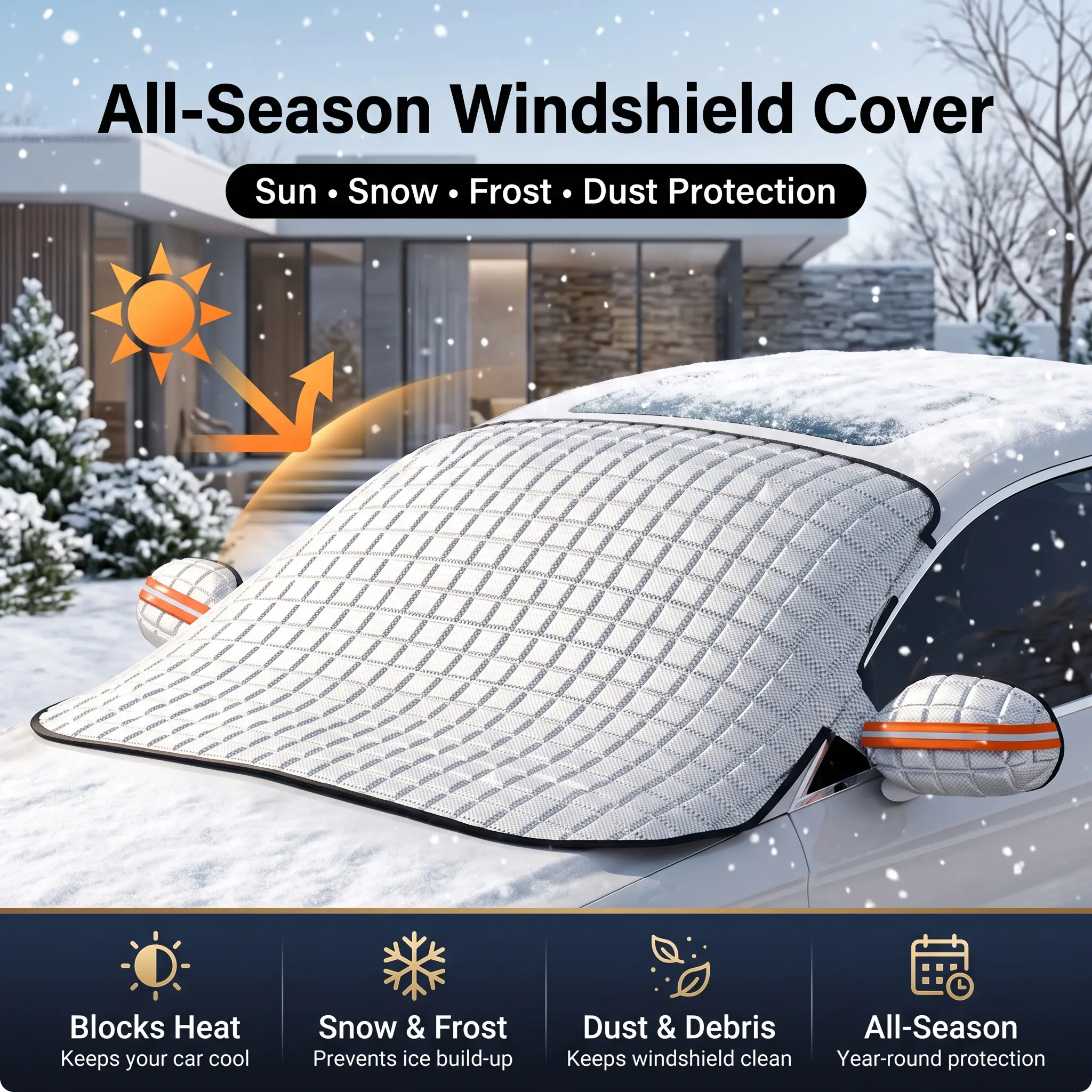 All-Season Car Windshield Snow Cover & Sunshade with Rearview Mirror Covers - Anti-Snow, Anti-Frost Car Exterior Accessory, Universal Fit for Sedans, SUVs, Snow Cover For Car Windshield - Auto Parts!