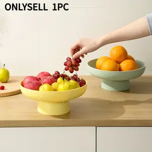 Modern Round/Oval Fruit Basket with Drain Holes - Plastic Fruit Dish, Decorative Kitchen Counter Fruit Holder & Centerpiece for Dining Table, Fruit Bowl (Draining System) - Space-Efficient Suitable for Home Decor