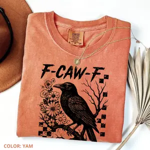 Comfort Colors Crow Raven Shirt, F-CAW-F Funny Halloween Shirt, Dark Bird Shirt, Gothic Floral Checkered Tee Cute Women Tee Cotton Fabric Womenswear
