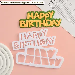 Happy Birthday Letter Cutters, 2-Pack Plastic Fondant Molds for Cake Decorating, Cupcake Topper DIY Baking Tools, Cake Decor Supplies