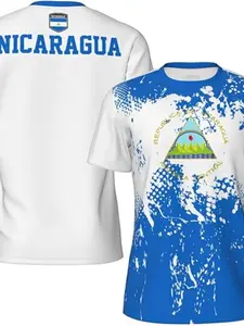 Nicaragua Flag Texture Sports T-Shirt with 3D Print, Ideal for Running, Cycling, Football, Tennis, Fitness, Rock Climbing