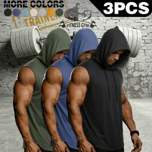 men's hooded sleeveless vest for summer quick drying, breathable fitness, camisole, iron rolling training top