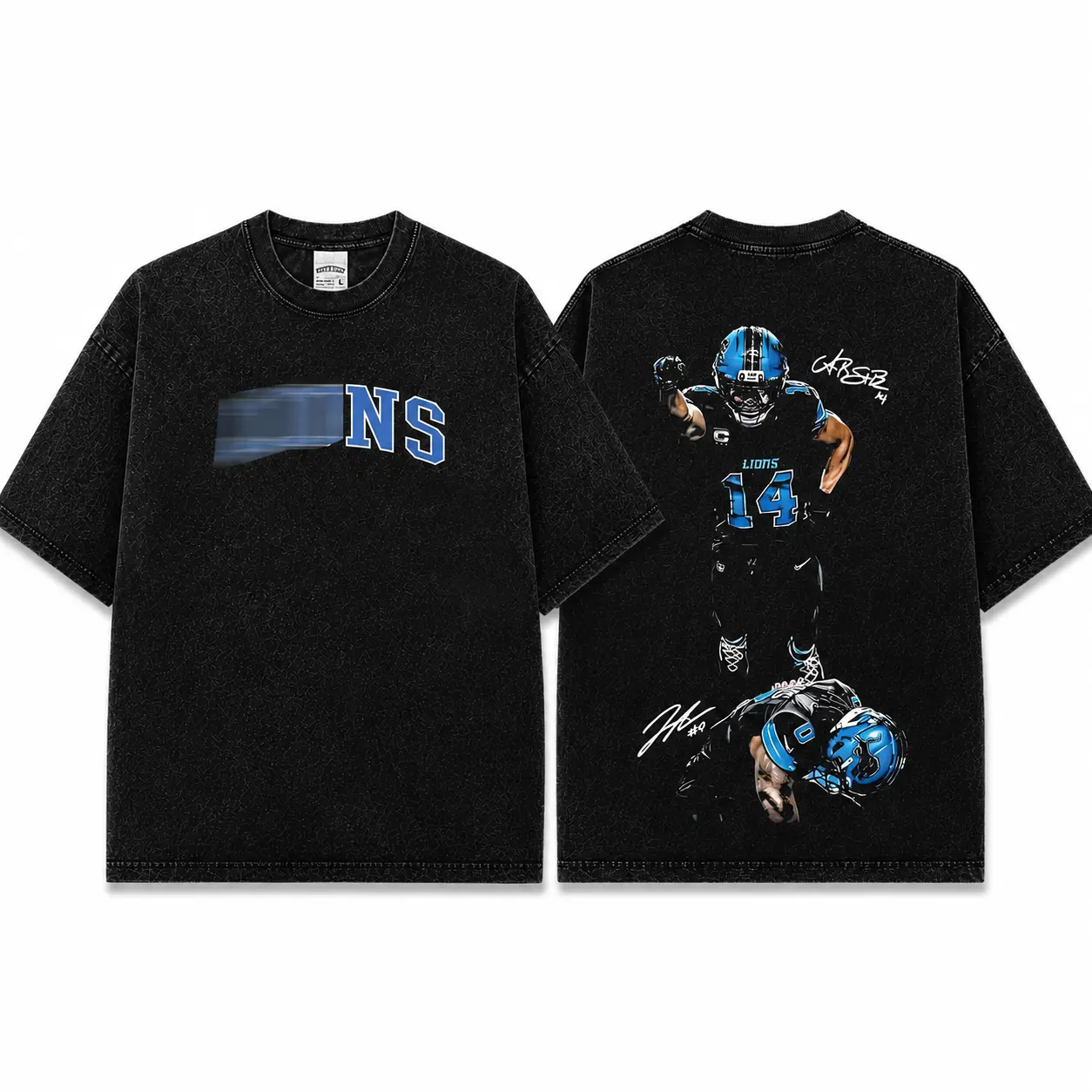 Vintage Amon-Ra St. Brown & Jahmyr Gibbs Acid Washed Cotton T-Shirt, Vintage Motor City Football Graphic Washed Hoodie, Heavyweight Streetwear Shirt, Unisex Game Day Apparel Gift
