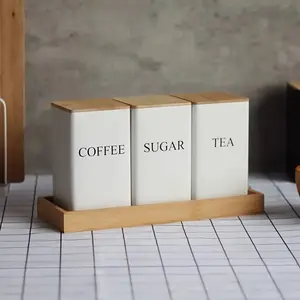 Metal Bamboo Lid Tea Coffee Sugar Storage Jars 3pcs Set Simple and Practical Good Sealing Can Store Tea Coffee Beans Herbal Tea Candy Neat and Beautiful Home Storage Sincere Festival Gift