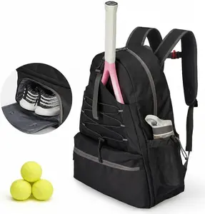 Tennis Backpack for Men Women, 2 Racket Pickleball Bag with Separate Shoe Compartment, Large Tennis Racket Bag for Racquet Sport Equipment, Beige/Black