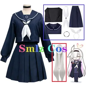 Purana Cosplay Anime Blue Archive Cosplay Costume Women Girl Prana Blue Dress Suits Black Trench Halloween Costume Wig