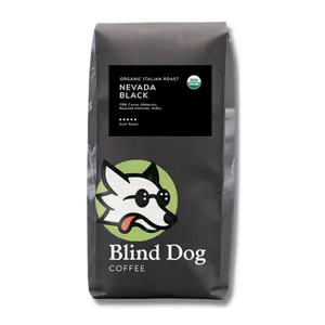 Blind Dog Coffee - 12 Oz Nevada Black Whole Italian Dark Roast Coffee, Organic Whole Bean with hints of Cocoa, Molasses, and Toasted Walnut and Robust Black Coffee Beans, Premium Quality gift for Coffee Lovers